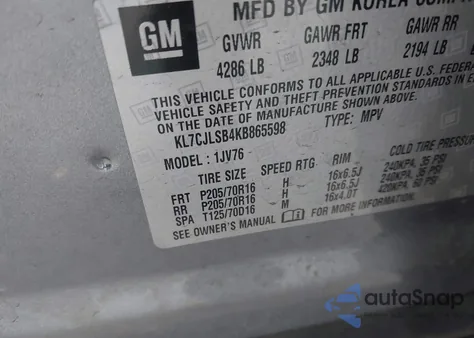 2019 Chevrolet Trax Lt z USA, uszkodzony, nr VIN KL7CJLSB4KB865598